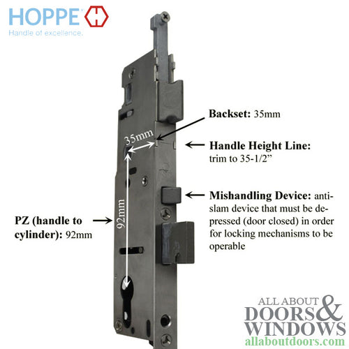 HOPPE Replacement for FUHR / Caradco 5-Point Multipoint Lock - 93 in. Active - HOPPE Replacement for FUHR / Caradco 5-Point Multipoint Lock - 93 in. Active