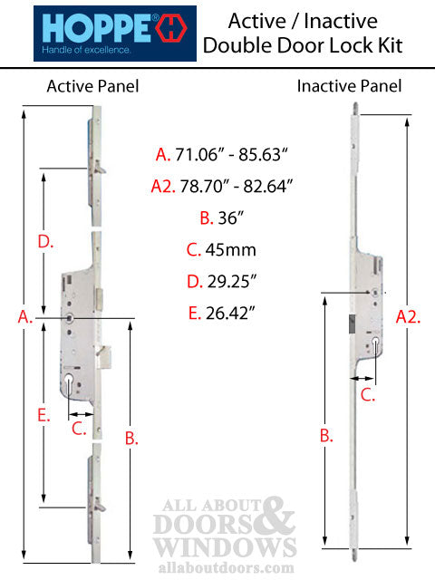 HLS-ONE 3-point Lock KIT, Double Door System w/45MM backset, choose door thickness - HLS-ONE 3-point Lock KIT, Double Door System w/45MM backset, choose door thickness