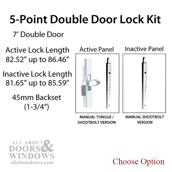 HLS-ONE 5-point Lock KIT, Double Door System w/45MM backset, choose door thickness - HLS-ONE 5-point Lock KIT, Double Door System w/45MM backset, choose door thickness