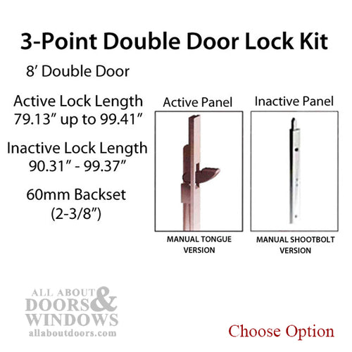 HLS-ONE 3-point Lock KIT, Double Door System w/60MM backset, choose door thickness - HLS-ONE 3-point Lock KIT, Double Door System w/60MM backset, choose door thickness