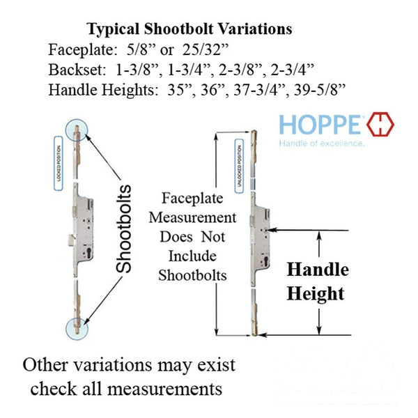 16 mm Manual Shootbolt Gear, Hoppe 45/92mm, 36 Inch Handle Height - SS - 16 mm Manual Shootbolt Gear, Hoppe 45/92mm, 36 Inch Handle Height - SS