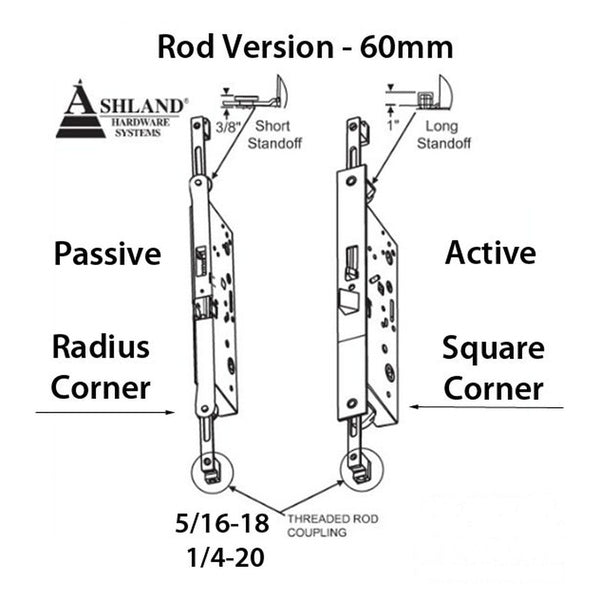 Active Concealed Rod Version 60mm Mortise Lock - Square Face - Active Concealed Rod Version 60mm Mortise Lock - Square Face