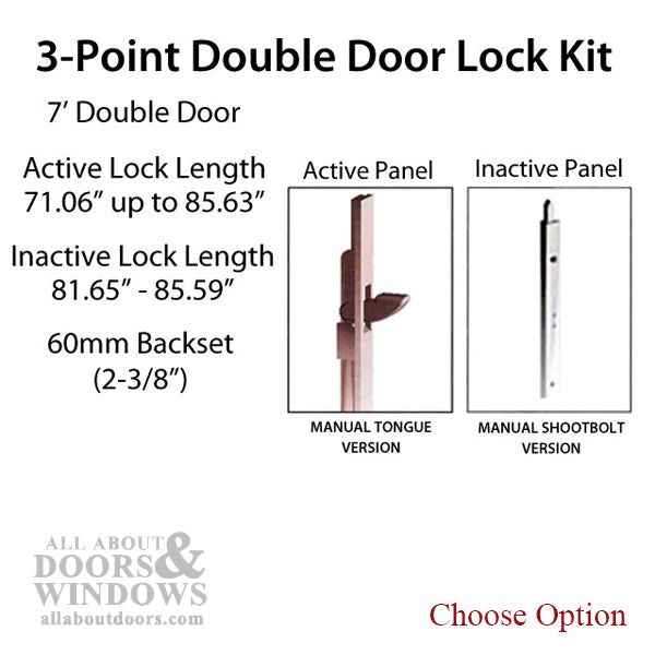 HLS-ONE 3-point Lock KIT, Double Door System w/60MM backset, choose door thickness - HLS-ONE 3-point Lock KIT, Double Door System w/60MM backset, choose door thickness
