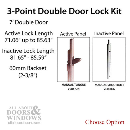 HLS-ONE 3-point Lock KIT, Double Door System w/60MM backset, choose door thickness - HLS-ONE 3-point Lock KIT, Double Door System w/60MM backset, choose door thickness
