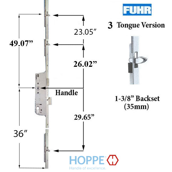4-Point Lock for MW Doors - 3 Tongues, 1-3/8