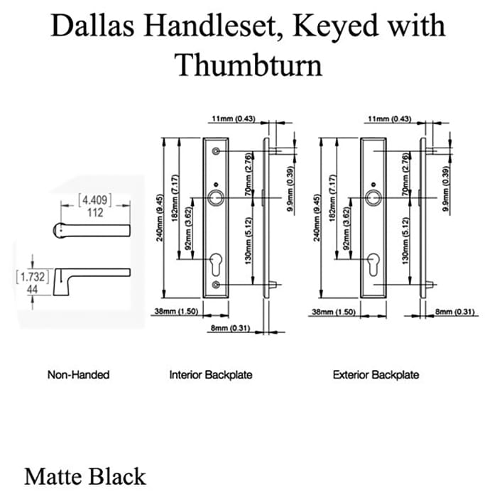 Dallas Contemporary Lever Handle, Keyed Active with Thumbturn,  M1643 / 2161N Set - Matte Black - Dallas Contemporary Lever Handle, Keyed Active with Thumbturn,  M1643 / 2161N Set - Matte Black