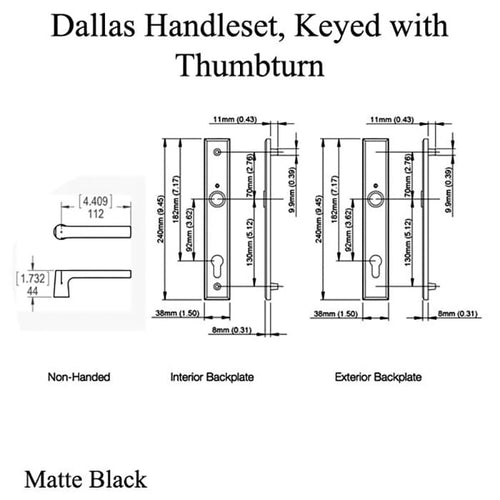 Dallas Contemporary Lever Handle, Keyed Active with Thumbturn,  M1643 / 2161N Set - Matte Black - Dallas Contemporary Lever Handle, Keyed Active with Thumbturn,  M1643 / 2161N Set - Matte Black