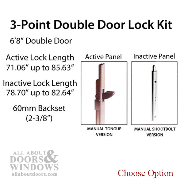 HLS-ONE 3-point Lock KIT, Double Door System w/60MM backset, choose door thickness - HLS-ONE 3-point Lock KIT, Double Door System w/60MM backset, choose door thickness