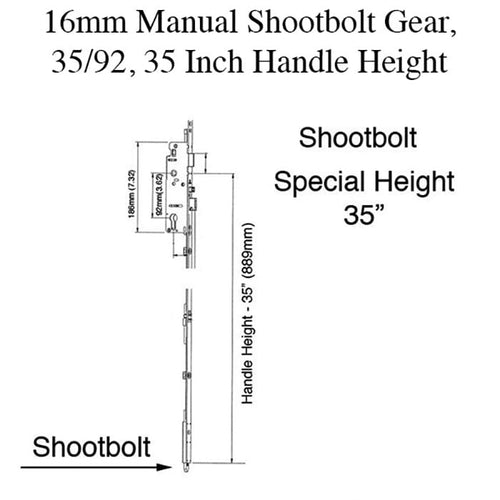16mm Manual Shootbolt Gear, 35/92, 35 Inch Handle Height - 16mm Manual Shootbolt Gear, 35/92, 35 Inch Handle Height