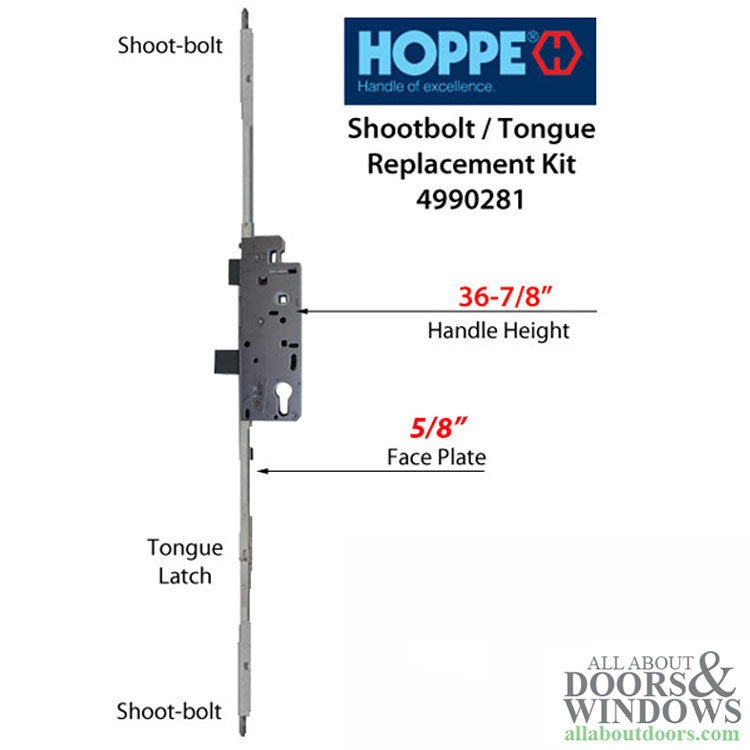 Hoppe Shootbolt / Tongue Version Replacement Kit, 36-7/8 Handle Height - Hoppe Shootbolt / Tongue Version Replacement Kit, 36-7/8 Handle Height