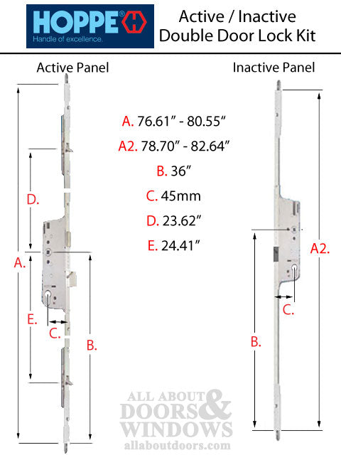 HLS-ONE 5-point Lock KIT, Double Door System w/45MM backset, choose door thickness - HLS-ONE 5-point Lock KIT, Double Door System w/45MM backset, choose door thickness