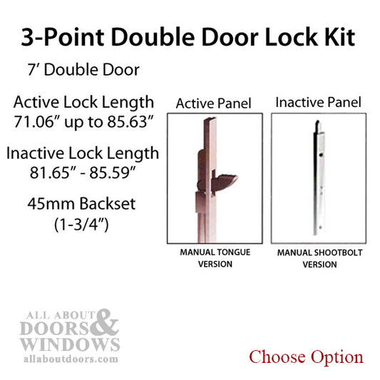 HLS-ONE 3-point Lock KIT, Double Door System w/45MM backset, choose door thickness