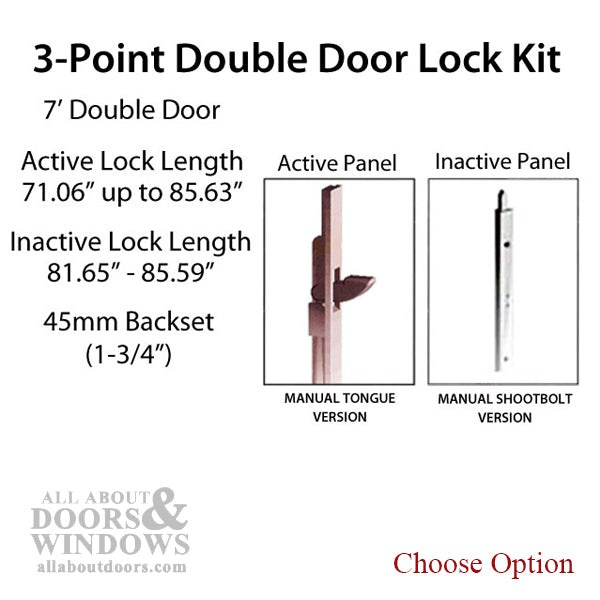 HLS-ONE 3-point Lock KIT, Double Door System w/45MM backset, choose door thickness - HLS-ONE 3-point Lock KIT, Double Door System w/45MM backset, choose door thickness