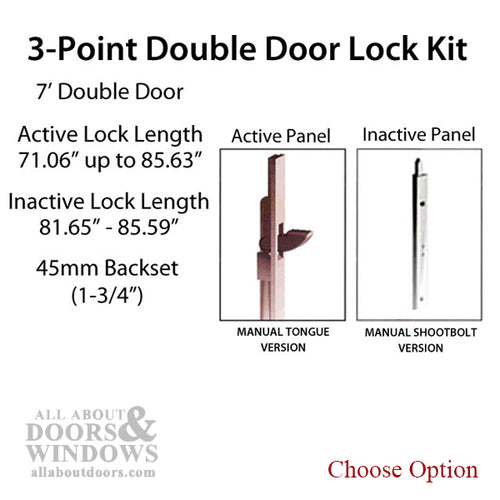 HLS-ONE 3-point Lock KIT, Double Door System w/45MM backset, choose door thickness - HLS-ONE 3-point Lock KIT, Double Door System w/45MM backset, choose door thickness
