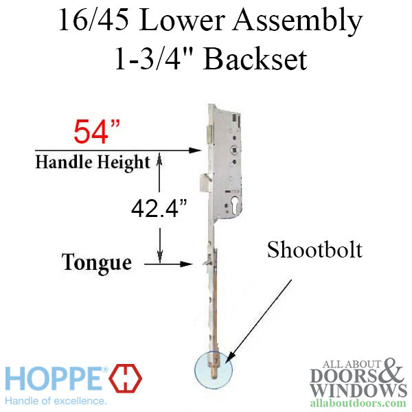 16 mm Manual Tongue-Shootbolt 45/92 Gear, Tongue @ 42.4