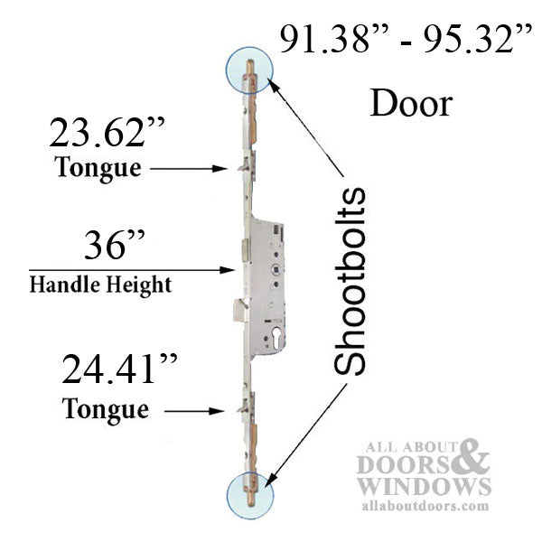 16 mm Manual Tongue-Shootbolt Gear, 45/92, Tongue at  24.41 Inch, 36 Inch Handle Height - 16 mm Manual Tongue-Shootbolt Gear, 45/92, Tongue at  24.41 Inch, 36 Inch Handle Height