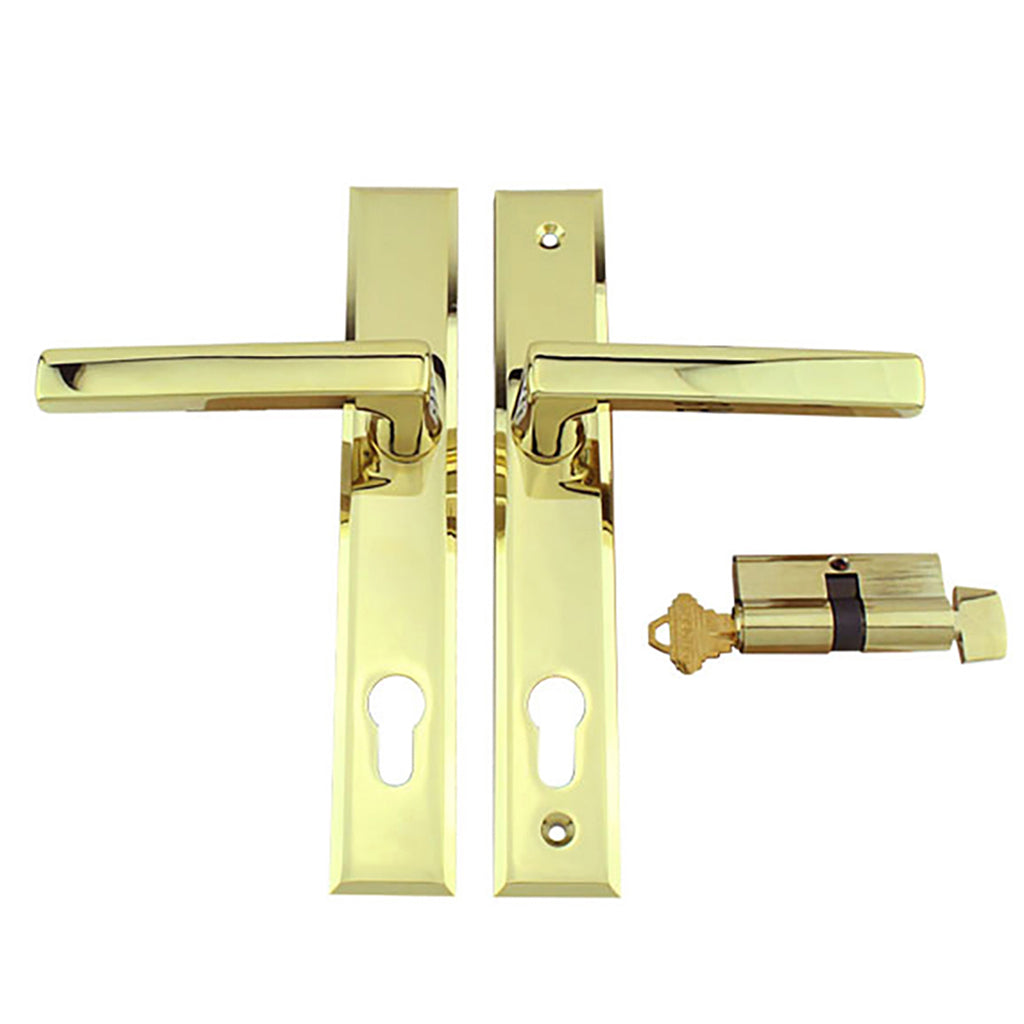 Dallas Contemporary Lever Handle, Keyed Active with Thumbturn,  M1643 / 2161N Set - Polished Brass - Dallas Contemporary Lever Handle, Keyed Active with Thumbturn,  M1643 / 2161N Set - Polished Brass