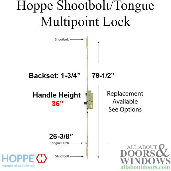 16 mm Manual Tongue-Shootbolt 45/92 Gear, Bottom Tongue @ 26.42