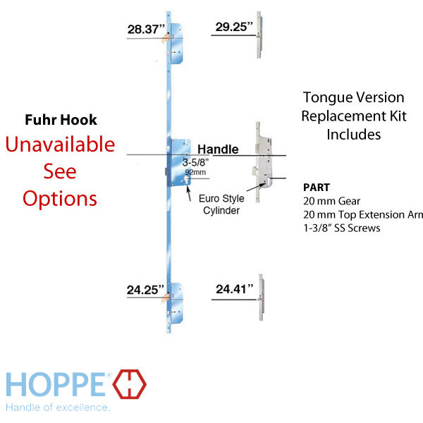 Replacement Kit for 64-3/16 inch FUHR Hook Version Multipoint Lock 20 MM Faceplate - Replacement Kit for 64-3/16 inch FUHR Hook Version Multipoint Lock 20 MM Faceplate