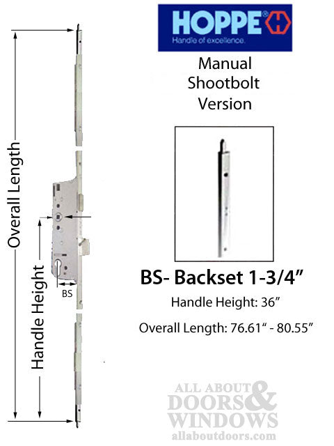 HLS-ONE 3-point Lock KIT, ACTIVE 6-8 Door w/45mm  backset, choose door thickness - HLS-ONE 3-point Lock KIT, ACTIVE 6-8 Door w/45mm  backset, choose door thickness