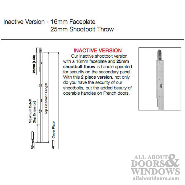16mm Inactive Top Extension, 25mm Shootbolt Throw, 28.15