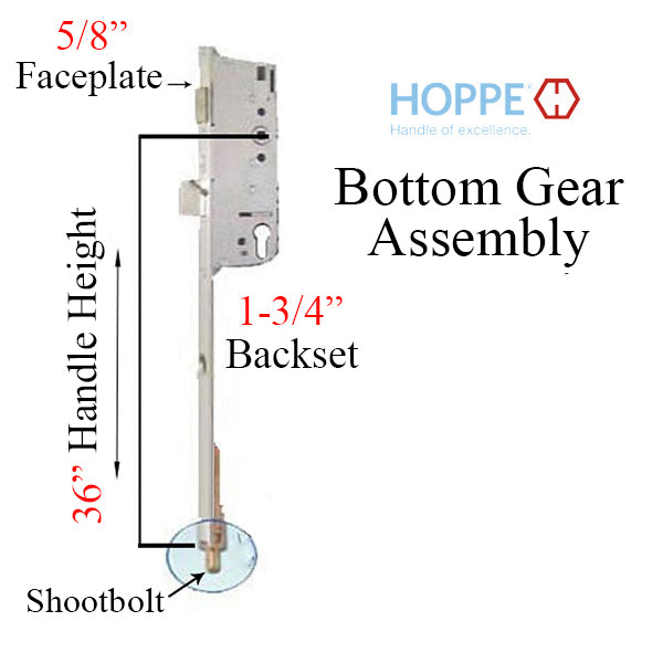 16 mm Manual Shootbolt Gear, Hoppe 45/92mm, 36 Inch Handle Height - SS - 16 mm Manual Shootbolt Gear, Hoppe 45/92mm, 36 Inch Handle Height - SS