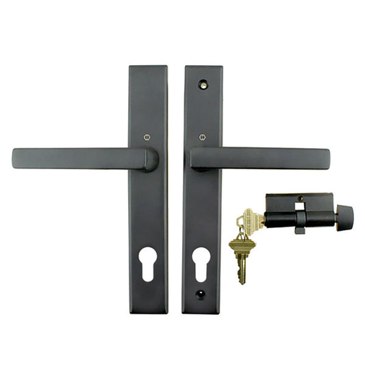 Dallas Contemporary Lever Handle, Keyed Active with Thumbturn,  Dark Bronze Metallic