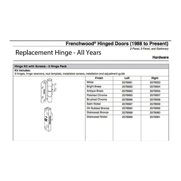 Andersen Single Hinge, Left Hand (2005-Present) - Brushed Chrome - Andersen Single Hinge, Left Hand (2005-Present) - Brushed Chrome