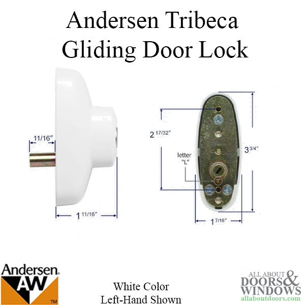 Keyed Lock Assembly, Andersen Tribeca Gliding Door, LH - White - Keyed Lock Assembly, Andersen Tribeca Gliding Door, LH - White