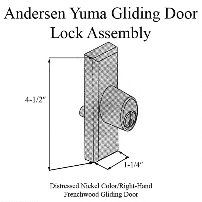 Andersen Frenchwood Gliding Door - Lock Assembly with Keys, Yuma - Right Hand - Distressed Nickel - Andersen Frenchwood Gliding Door - Lock Assembly with Keys, Yuma - Right Hand - Distressed Nickel