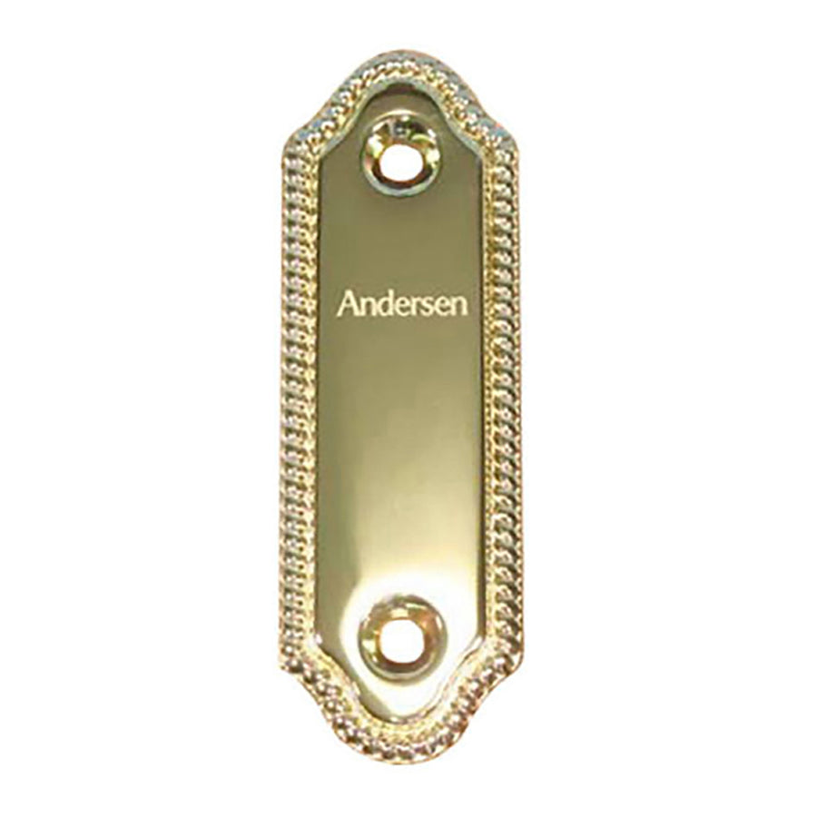 Andersen Frenchwood Gliding Door - Cover/Logo Plate - Whitmore - Bright Brass - Andersen Frenchwood Gliding Door - Cover/Logo Plate - Whitmore - Bright Brass