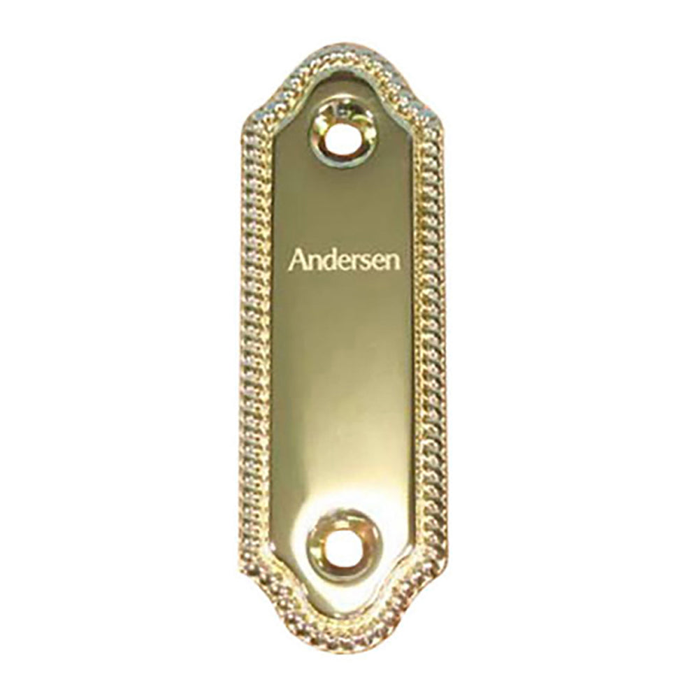 Andersen Frenchwood Gliding Door - Cover/Logo Plate - Whitmore - Bright Brass - Andersen Frenchwood Gliding Door - Cover/Logo Plate - Whitmore - Bright Brass