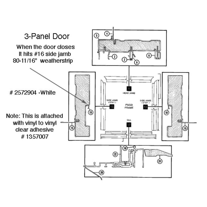 Andersen Perma-Shield 3-Panel Gliding Door Side Jamb Weatherstrip, Inside Stationary Panel - White - Andersen Perma-Shield 3-Panel Gliding Door Side Jamb Weatherstrip, Inside Stationary Panel - White