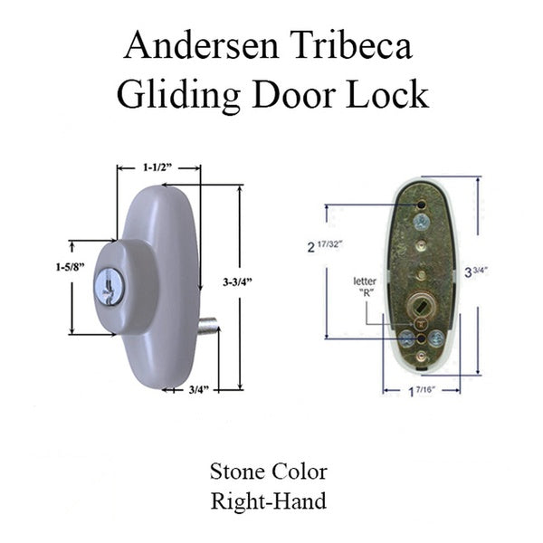 Andersen Tribeca Lock For Gliding Door Right Hand Exterior with Keys Stone - Andersen Tribeca Lock For Gliding Door Right Hand Exterior with Keys Stone