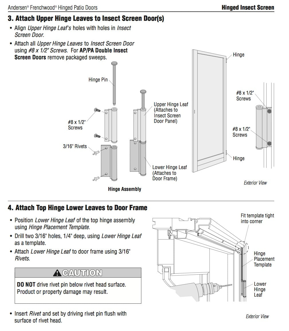 Andersen Lower Screen Door Hinge Leaf White - Andersen Lower Screen Door Hinge Leaf White