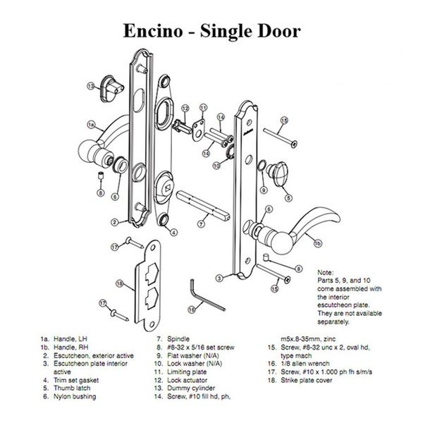 Andersen Encino Hardware Kit, Active Single Door - Distressed Nickel - Andersen Encino Hardware Kit, Active Single Door - Distressed Nickel