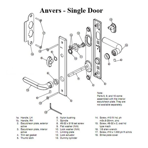 Andersen Anvers Handle Set Single Active Door Handle Hardware For Hinged Doors Satin Nickel - Andersen Anvers Handle Set Single Active Door Handle Hardware For Hinged Doors Satin Nickel