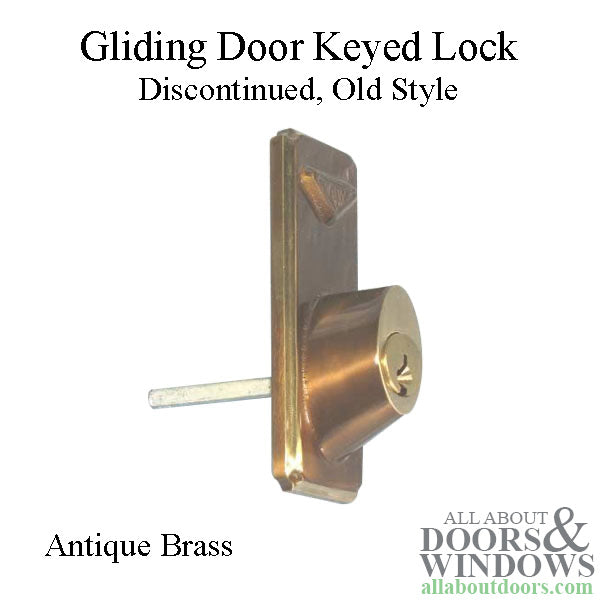 Discontinued Gliding Door Keyed Lock, Old Style - Antique Brass - Discontinued Gliding Door Keyed Lock, Old Style - Antique Brass
