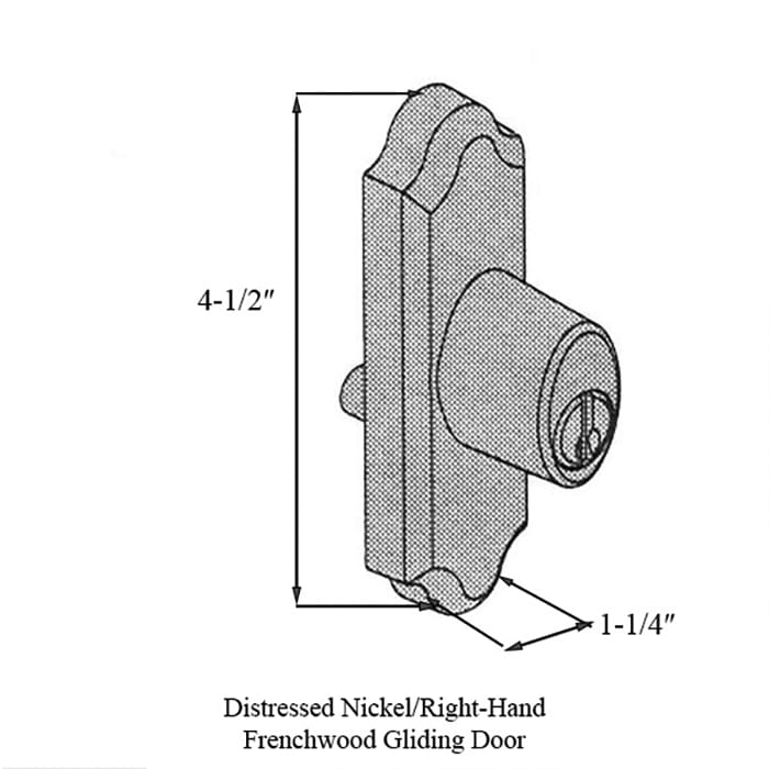 Andersen Window - Frenchwood Gliding Door - Lock Assembly, Encino - RH - Distressed Nickel - Andersen Window - Frenchwood Gliding Door - Lock Assembly, Encino - RH - Distressed Nickel