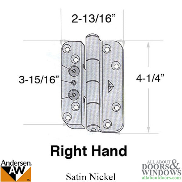 Discontinued - Andersen 1992-2005 Hinge, Right Hand -  Brushed/Satin Nickel - Discontinued - Andersen 1992-2005 Hinge, Right Hand -  Brushed/Satin Nickel