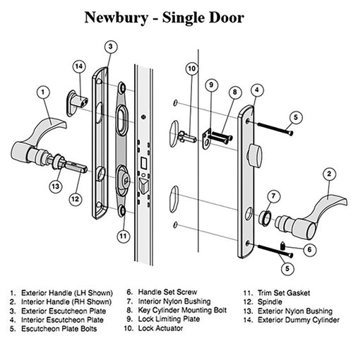 Hardware Kit, Single Door, Newbury, Active Door - Antique Brass - Hardware Kit, Single Door, Newbury, Active Door - Antique Brass