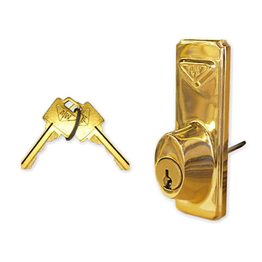 Discontinued Gliding Door Keyed Lock, Old Style - Polished Brass - Discontinued Gliding Door Keyed Lock, Old Style - Polished Brass