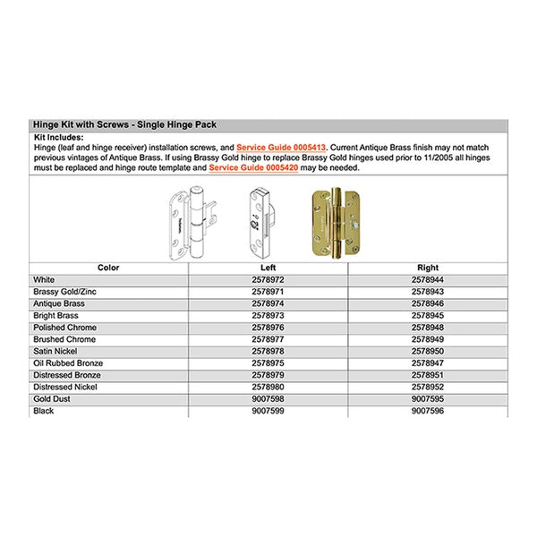 Andersen Single Hinge Left Hand Fits Doors 2005-Present White Andersen Hinge - Andersen Single Hinge Left Hand Fits Doors 2005-Present White Andersen Hinge