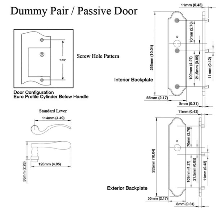 Munchen M112PL / 3965N Lock Trim – Dummy Pair – Satin Nickel - Munchen M112PL / 3965N Lock Trim – Dummy Pair – Satin Nickel
