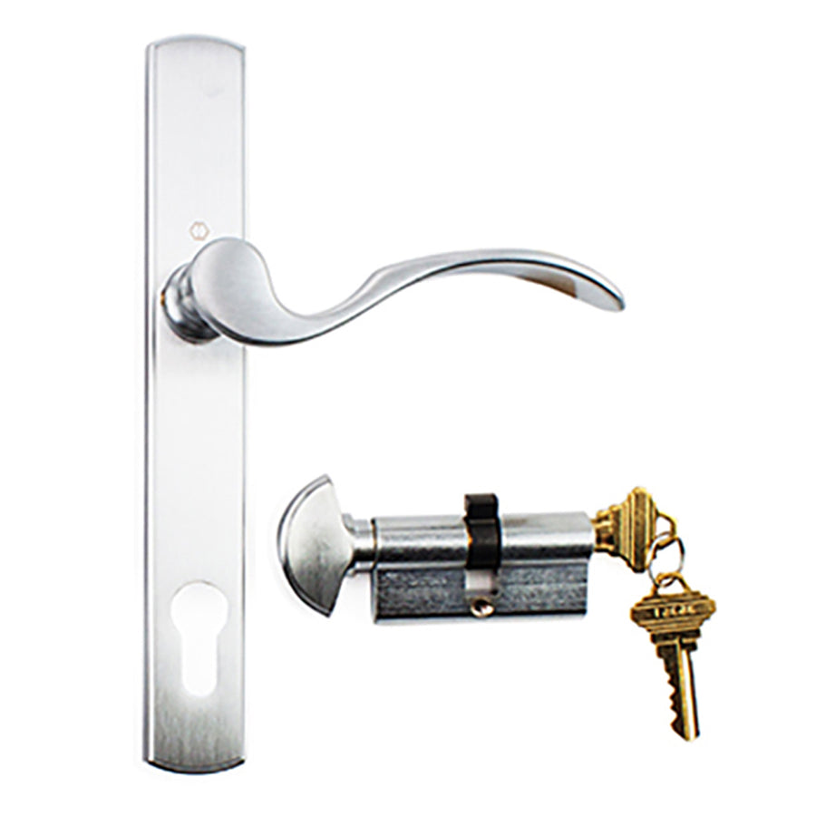 HOPPE Multipoint Lock Handleset, Low Profile Munchen, Solid Brass - Brushed Chrome, Active - HOPPE Multipoint Lock Handleset, Low Profile Munchen, Solid Brass - Brushed Chrome, Active