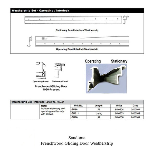 Frenchwood Gliding, 1990-Present, Complete Weatherstrip Set, 6 ft 11 in, Sandtone - Frenchwood Gliding, 1990-Present, Complete Weatherstrip Set, 6 ft 11 in, Sandtone