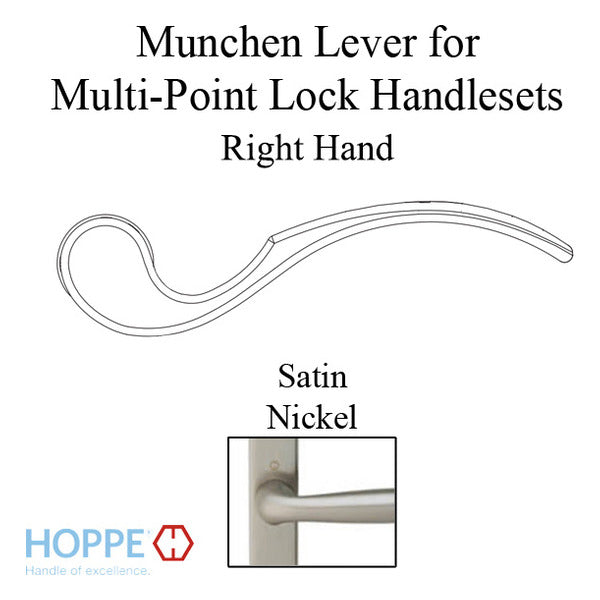 Munchen Lever Handle for Right Handed Multipoint Lock Handlesets - Satin Nickel - Munchen Lever Handle for Right Handed Multipoint Lock Handlesets - Satin Nickel