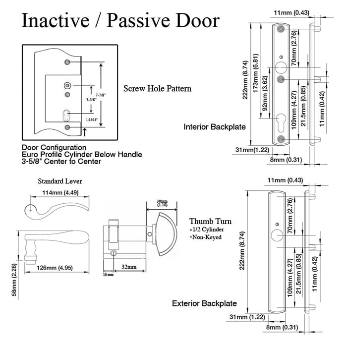 HOPPE Multipoint Lock Handleset, Munchen, M112PL/216N, Solid Brass - Antique Nickel, Inactive - HOPPE Multipoint Lock Handleset, Munchen, M112PL/216N, Solid Brass - Antique Nickel, Inactive