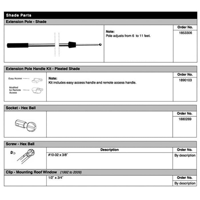 Extension Pole, Pleated Shade Roof Window - Aluminum - Extension Pole, Pleated Shade Roof Window - Aluminum