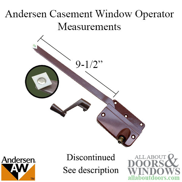 Discontinued Andersen Left Hand Operator and Handle, 9-1/2 Inch Arm and Round Shoe - Bronze - Discontinued Andersen Left Hand Operator and Handle, 9-1/2 Inch Arm and Round Shoe - Bronze